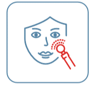 A drawing of a face with a red wand near the face