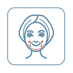 A drawing of a woman's face with red arrows pointing outward