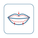 A drawing of lips with red arrows